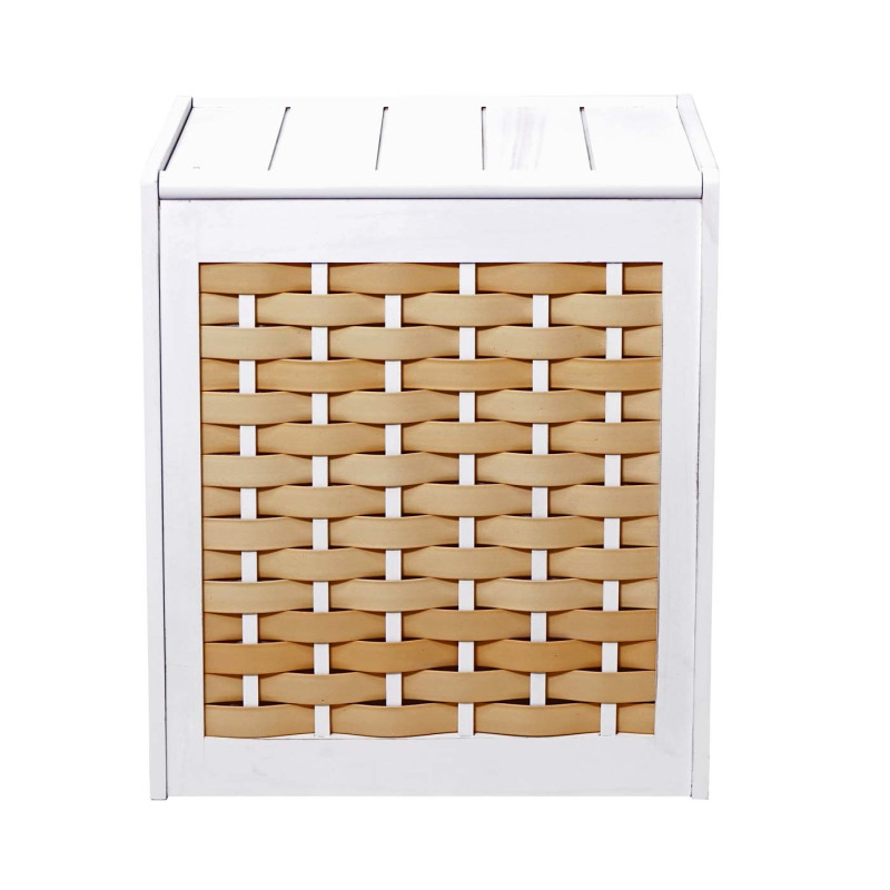 Panier à linge collecteur de linge, bois massif, aspect shabby, tresse 61x51x35cm - blanc