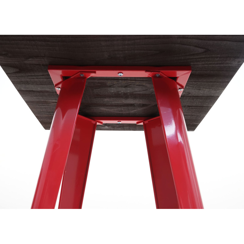 Table haute avec plateau en bois, table de bar, design industriel en métal 107x60x60cm - rouge