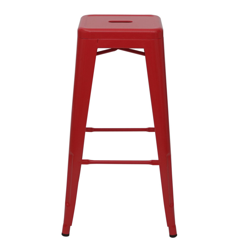 Tabouret de bar pour comptoir, métal, style industriel, empilable - rouge