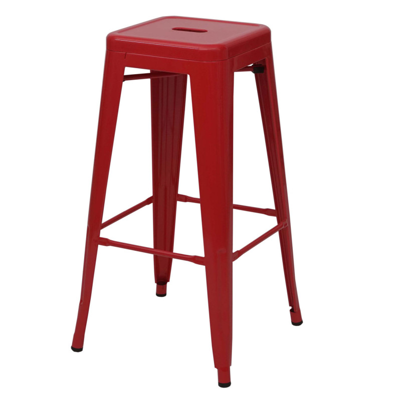 Tabouret de bar pour comptoir, métal, style industriel, empilable - rouge