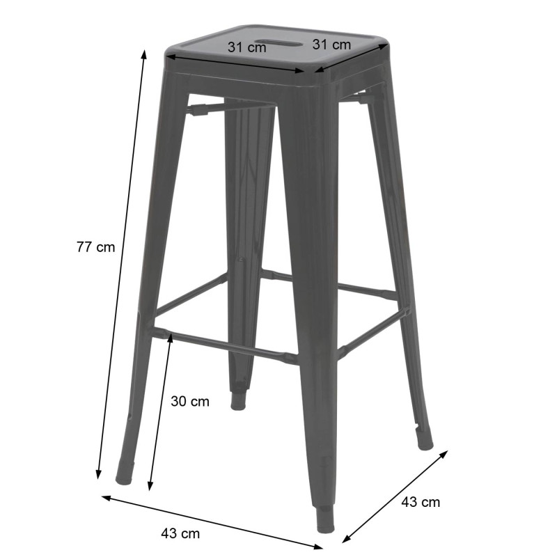 Tabouret de bar pour comptoir, métal, style industriel, empilable - rouge