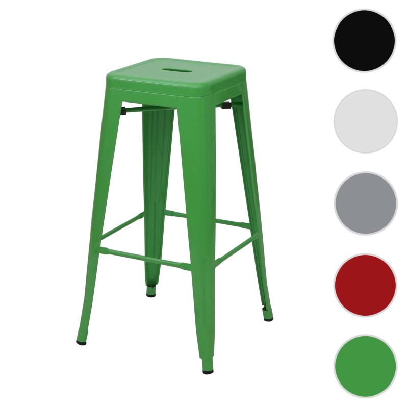 Tabouret de bar pour comptoir, métal, style industriel, empilable - vert