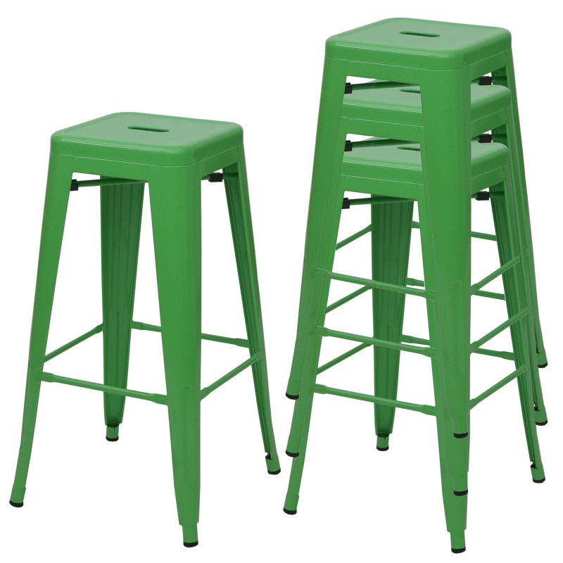 4x Tabouret de bar pour comptoir, métal, style industriel, empilable - vert