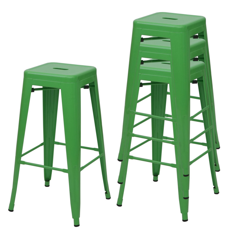 4x Tabouret de bar pour comptoir, métal, style industriel, empilable - vert