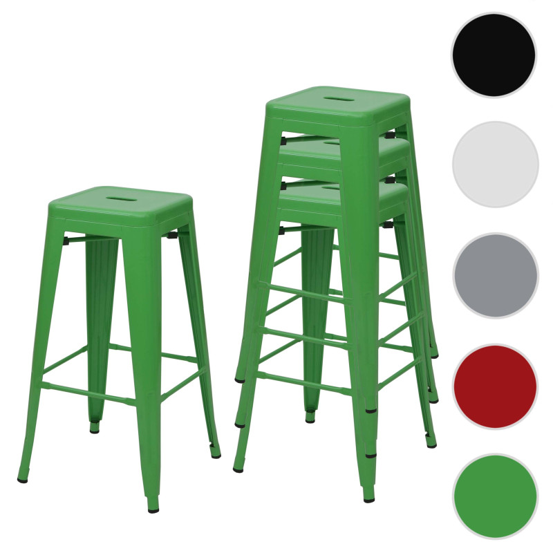 4x Tabouret de bar pour comptoir, métal, style industriel, empilable - vert