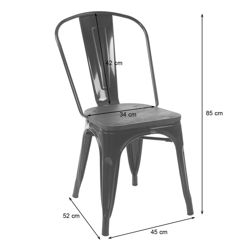 Chaise avec siège en bois, chaise de bistro, métal, empilable, style industriel - gris