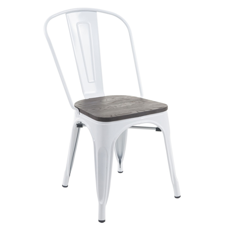 Chaise avec siège en bois, chaise de bistro, métal, empilable, style industriel - blanc