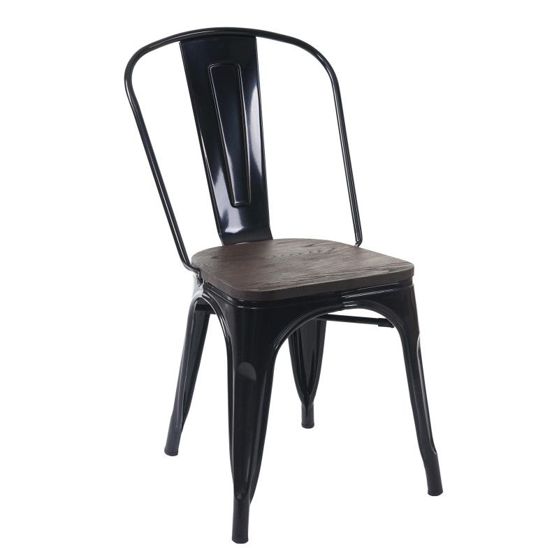 Chaise avec siège en bois, chaise de bistro, métal, empilable, style industriel - noir