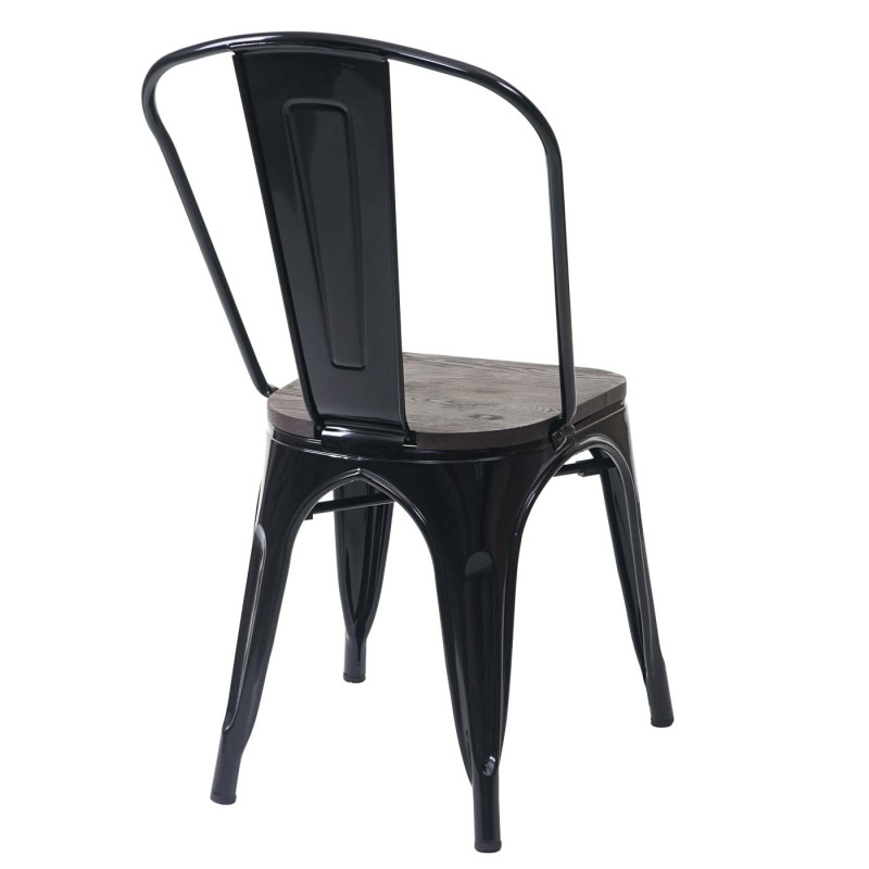 Chaise avec siège en bois, chaise de bistro, métal, empilable, style industriel - noir