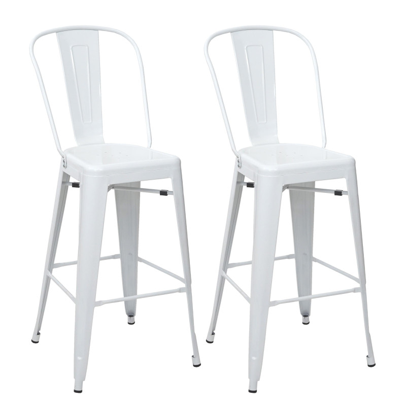 2x tabouret de bar chaise bar avec dosssier, métal, style industriel - blanc