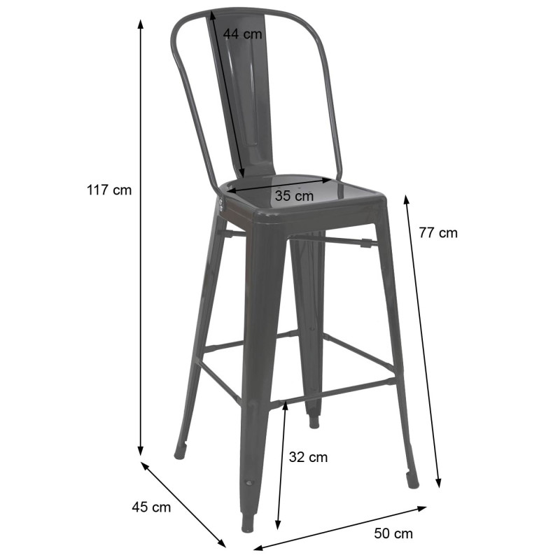 2x tabouret de bar chaise bar avec dosssier, métal, style industriel - blanc