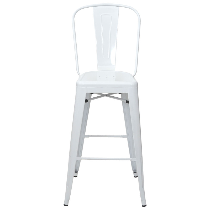 2x tabouret de bar chaise bar avec dosssier, métal, style industriel - blanc