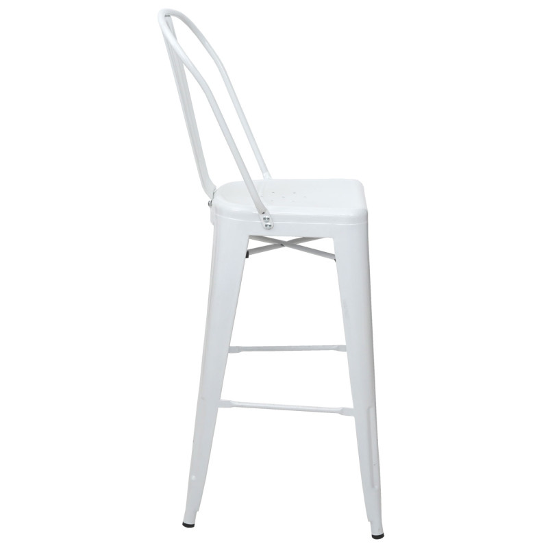 2x tabouret de bar chaise bar avec dosssier, métal, style industriel - blanc