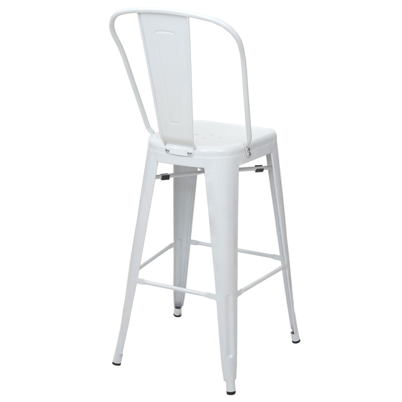 2x tabouret de bar chaise bar avec dosssier, métal, style industriel - blanc