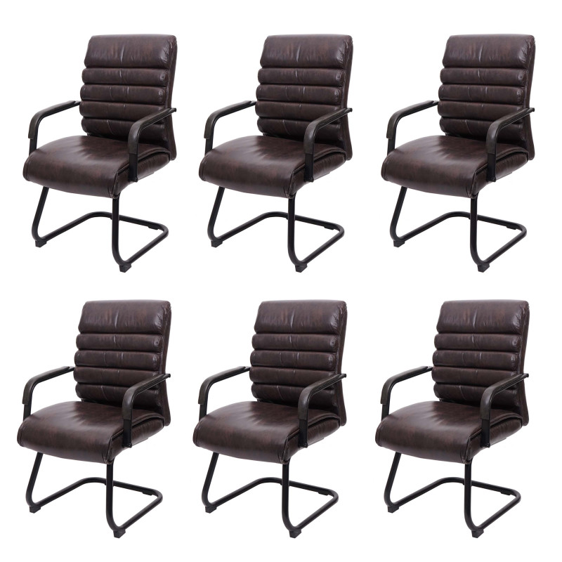 Lot de 6 chaises de conférence chaise de salle à manger cantilever vintage imitation daim métal - similicuir marron