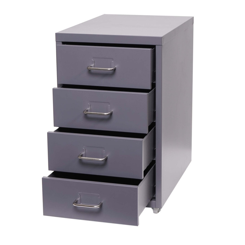 Caisson à roulettes Boston T851, armoire à tiroirs, en acier, 48x28x41cm, 4 tiroirs - gris foncé