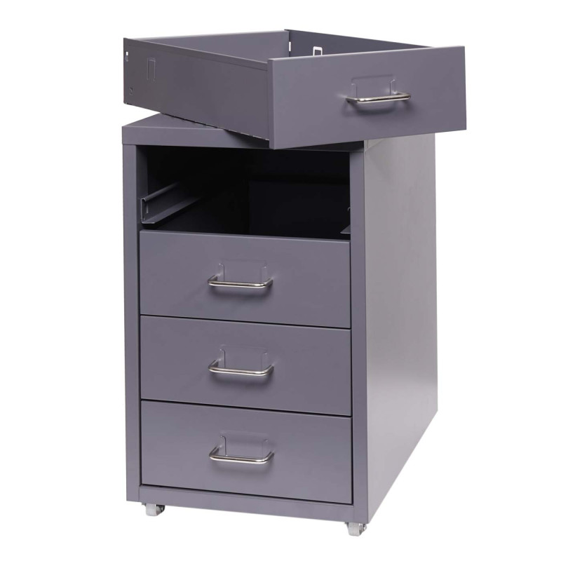 Caisson à roulettes Boston T851, armoire à tiroirs, en acier, 48x28x41cm, 4 tiroirs - gris foncé