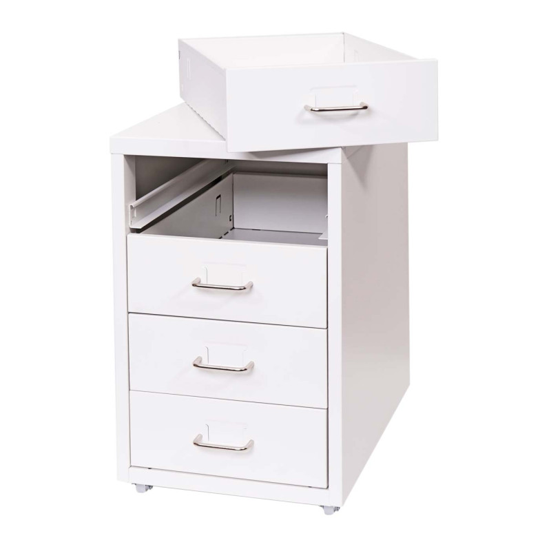 Caisson à roulettes Boston T851, armoire à tiroirs, en acier, 48x28x41cm, 4 tiroirs - blanc