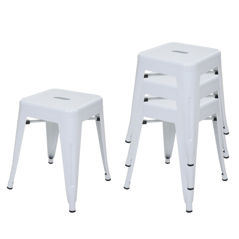 4x Tabouret métal, style industriel, empilable - blanc