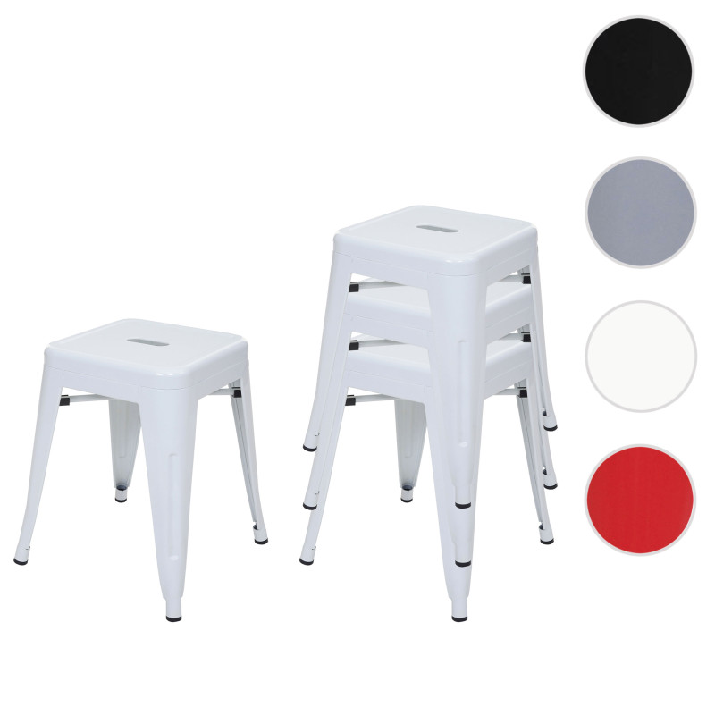 4x Tabouret métal, style industriel, empilable - blanc