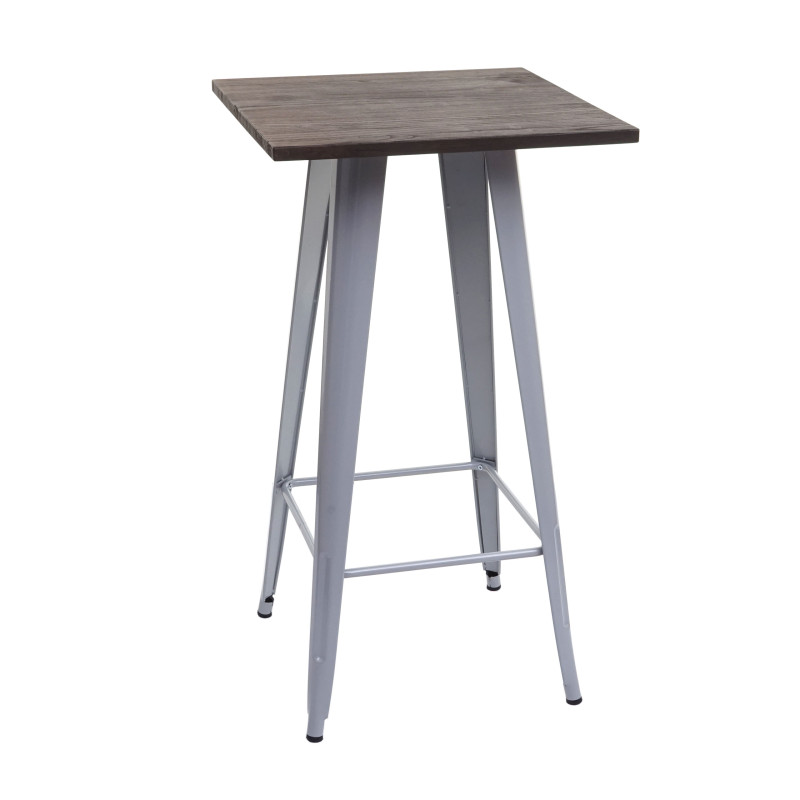 Table haute avec plateau en bois, table de bar, design industriel en métal 107x60x60cm - gris