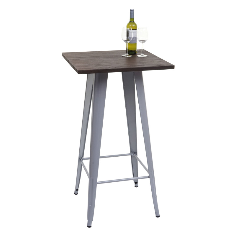 Table haute avec plateau en bois, table de bar, design industriel en métal 107x60x60cm - gris