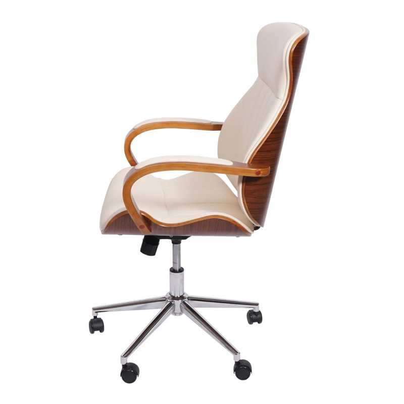 Chaise de bureau pivotante, fauteuil, bois courbé, aspect noyer, similicuir - beige-crème
