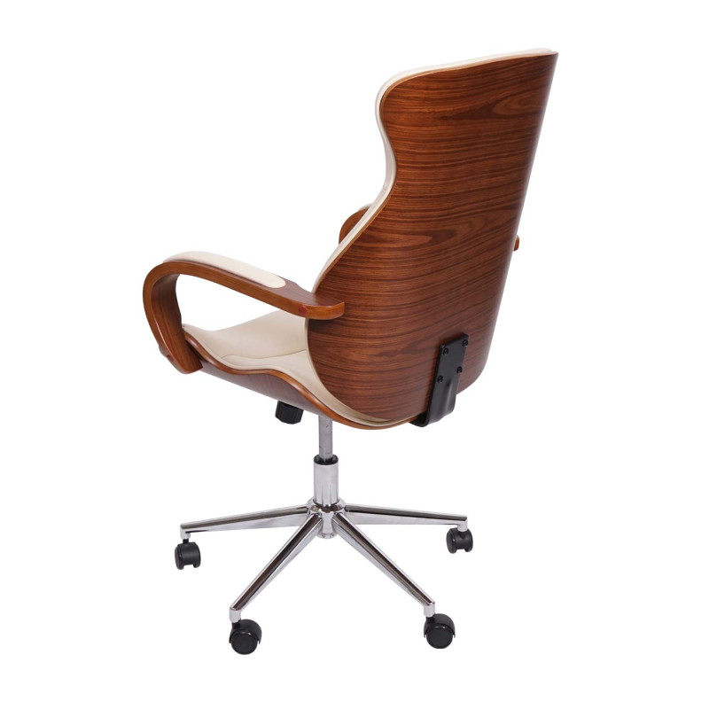 Chaise de bureau pivotante, fauteuil, bois courbé, aspect noyer, similicuir - beige-crème