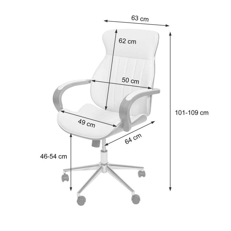 Chaise de bureau pivotante, fauteuil, bois courbé, aspect noyer, similicuir - beige-crème