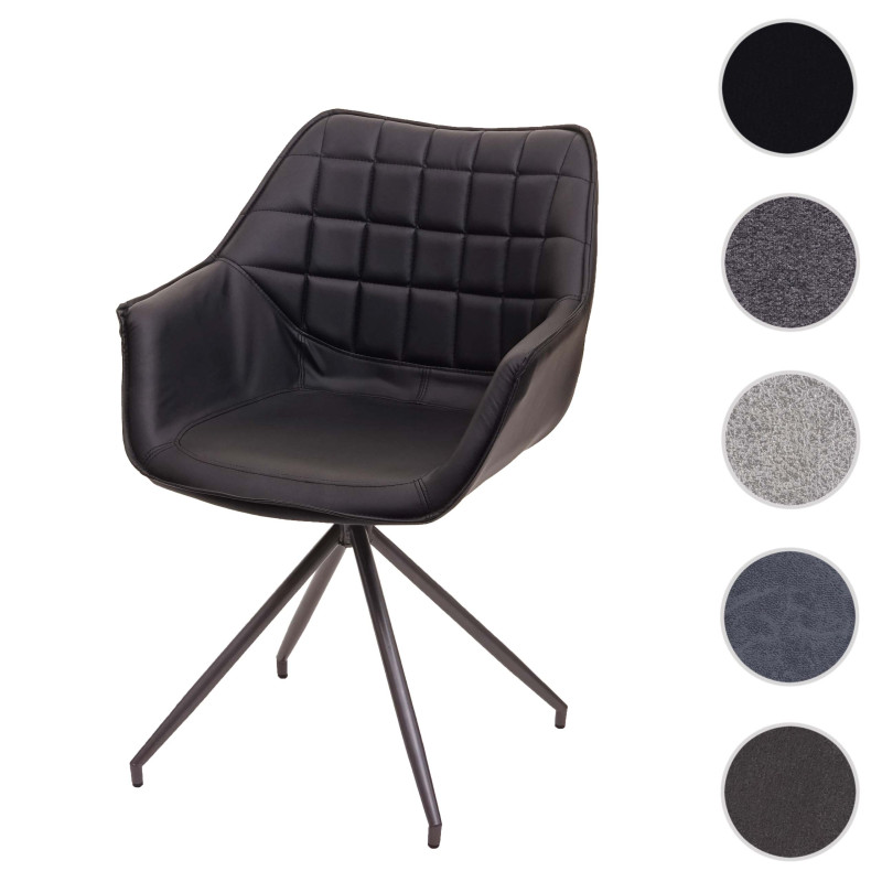 Chaise de salle à manger cuisine, pivotante, auto-position - tissu vintage marron, pieds noirs