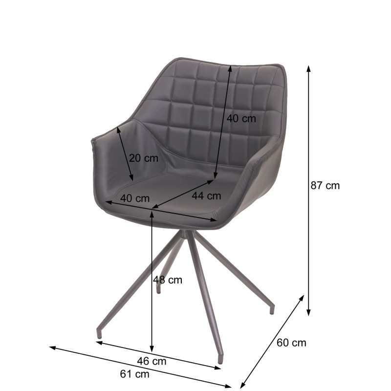 Chaise de salle à manger cuisine, pivotante, auto-position - tissu vintage marron, pieds noirs