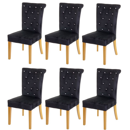 Lot de 6 chaises de salle à manger , rivets velours - noir, pieds dorés