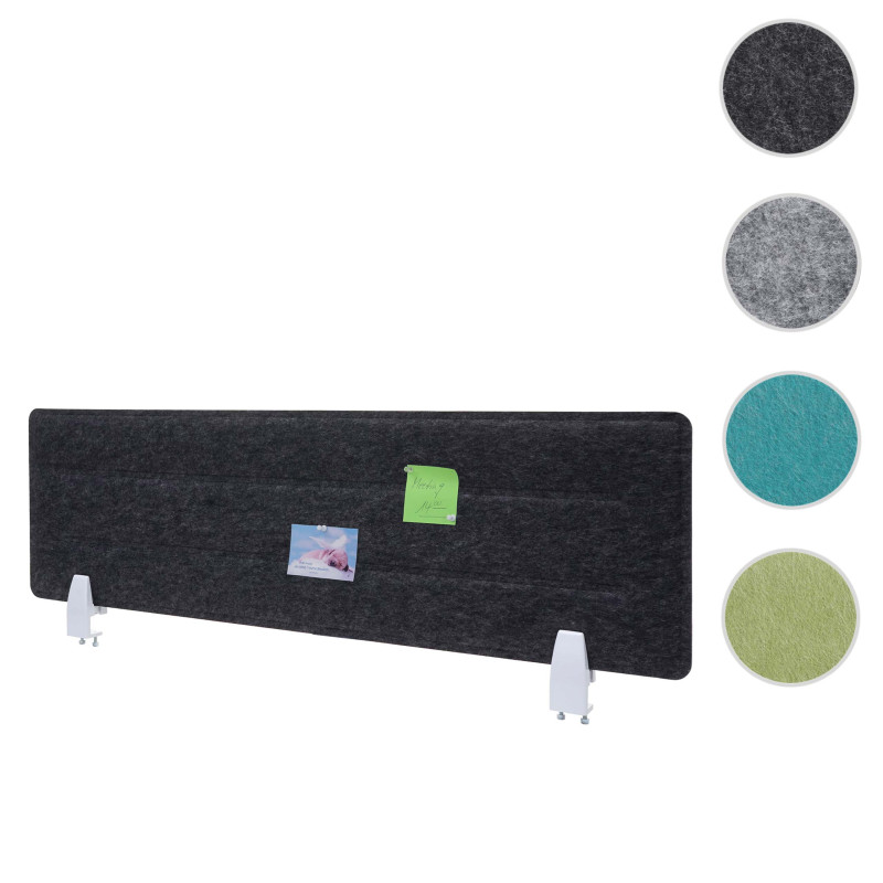 Cloison de table panneau d'affichage, avec clips, tissu / textile avec gaufrage - 100x30cm gris