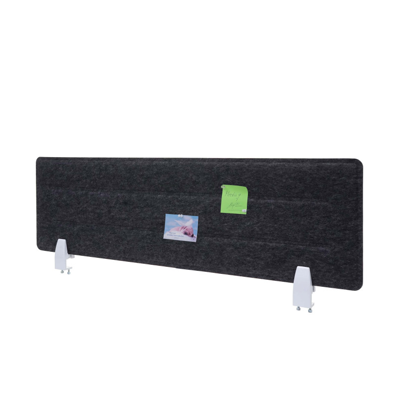 Cloison de table panneau d'affichage de bureau, avec clips, tissu avec gaufrage - 100x30cm noir