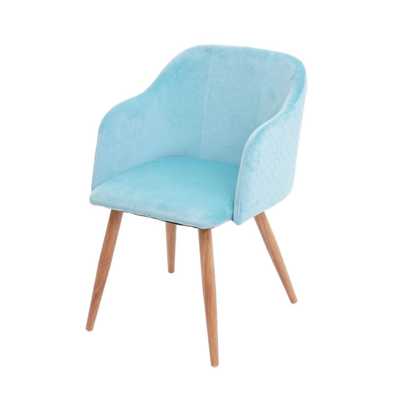 2x chaise de séjour, salle à manger fauteuil, design rétro, accoudoirs, tissu - velours turquoise