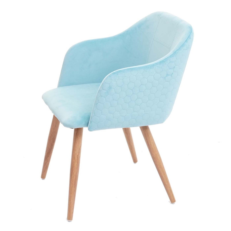 2x chaise de séjour, salle à manger fauteuil, design rétro, accoudoirs, tissu - velours turquoise