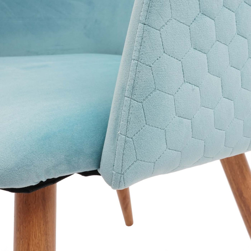 2x chaise de séjour, salle à manger fauteuil, design rétro, accoudoirs, tissu - velours turquoise