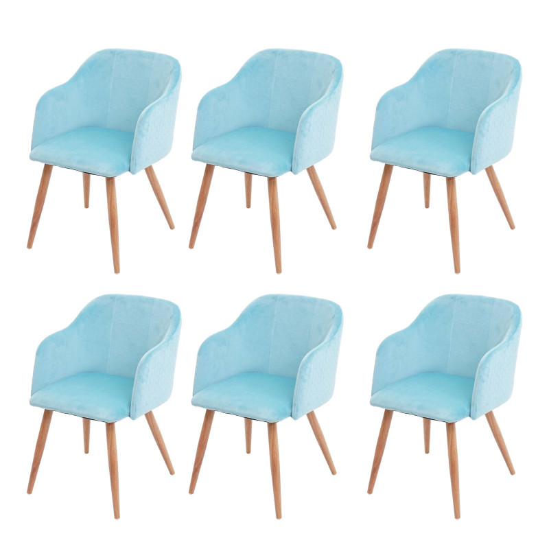 Lot de 6 chaises de salle à manger , design rétro, accoudoirs tissu/textile - velours turquoise