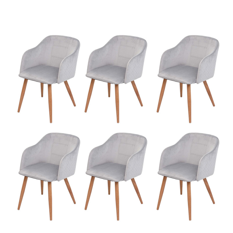 6x chaise de salle à manger , design rétro - velours gris clair