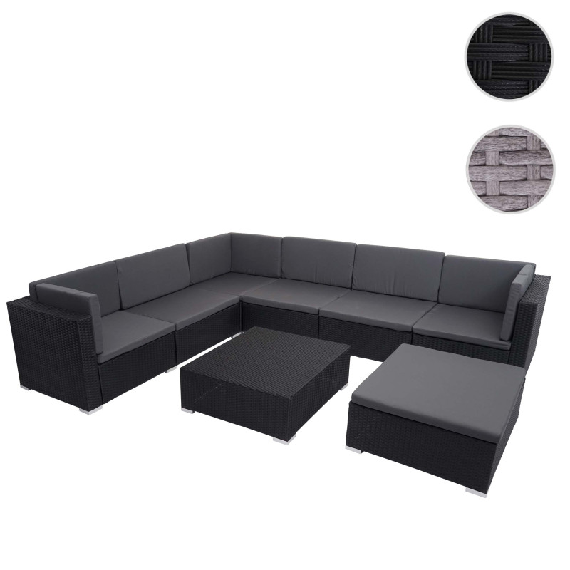 Ensemble de meubles en polyrotin pour balcon, jardin, Lounge-Set - noir, coussins gris foncés