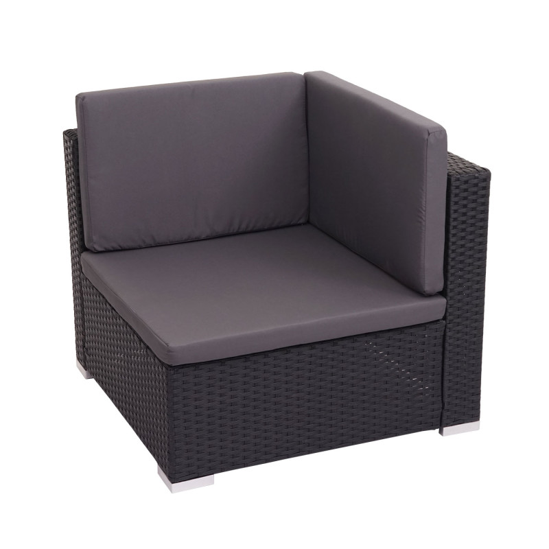 Ensemble de meubles en polyrotin pour balcon, jardin, Lounge-Set - noir, coussins gris foncés