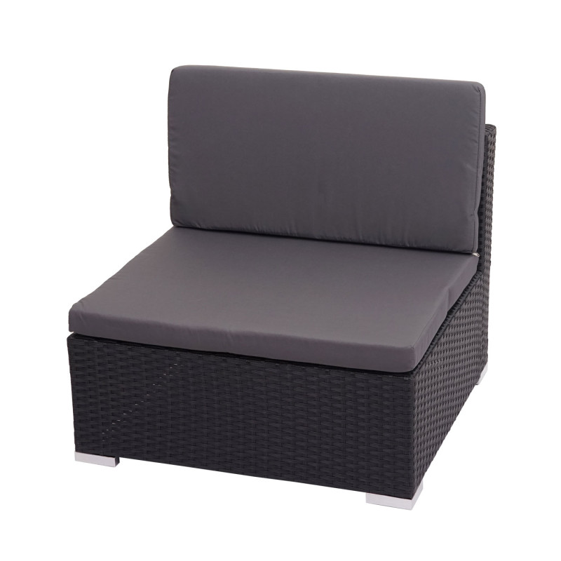 Ensemble de meubles en polyrotin pour balcon, jardin, Lounge-Set - noir, coussins gris foncés