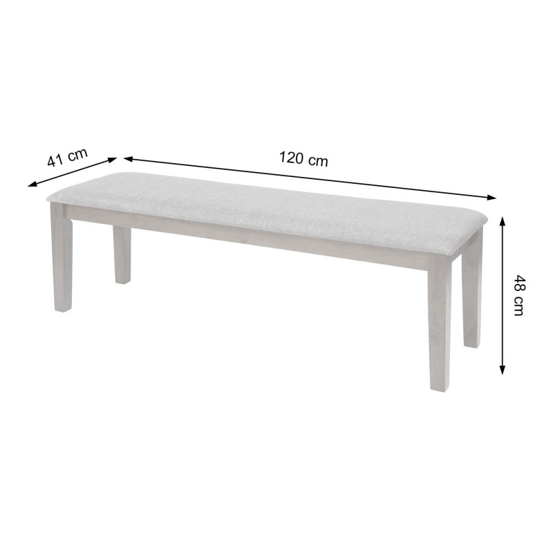 Banc banc de vestiaire, banc de cuisine, bois massif, tissu / textile gris - 120x41 cm