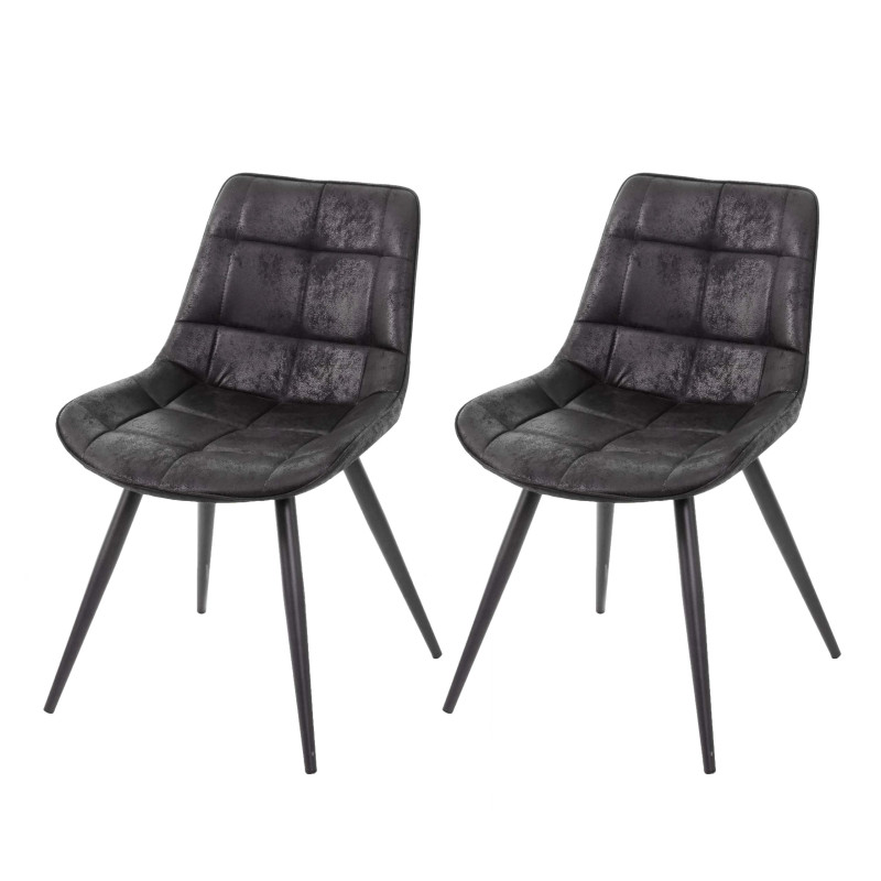 2x chaise de salle à manger , rembourrée, look rétro en daim - tissu / textile noir