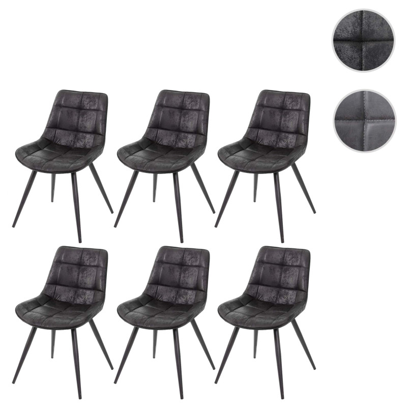 6x chaise de salle à manger chaise rembourrée, rétro aspect daim - similicuir gris foncé
