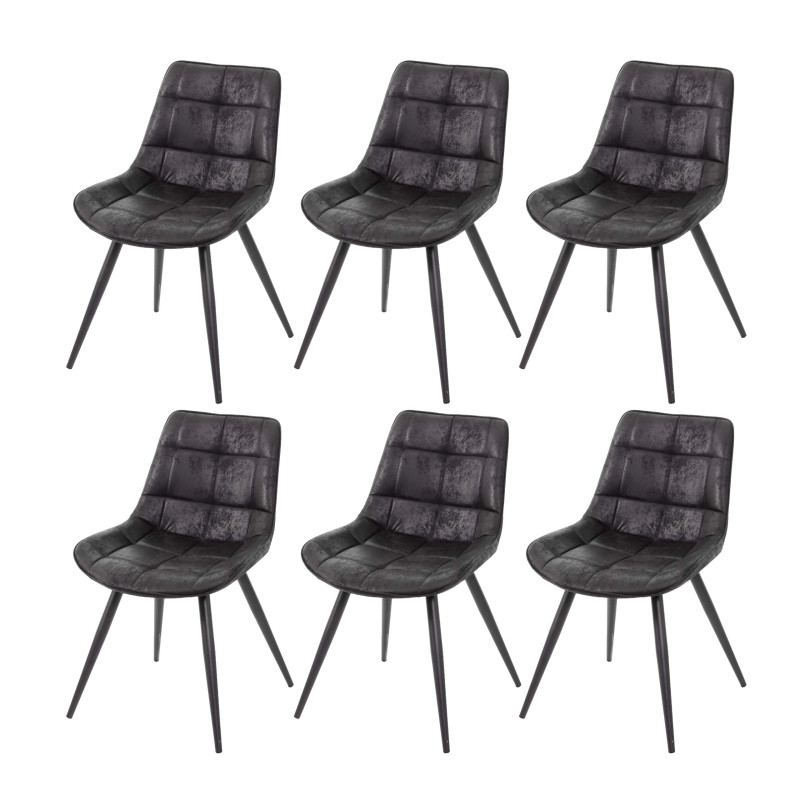 6x chaise de salle à manger , rembourrée, look rétro en daim - tissu / textile noir