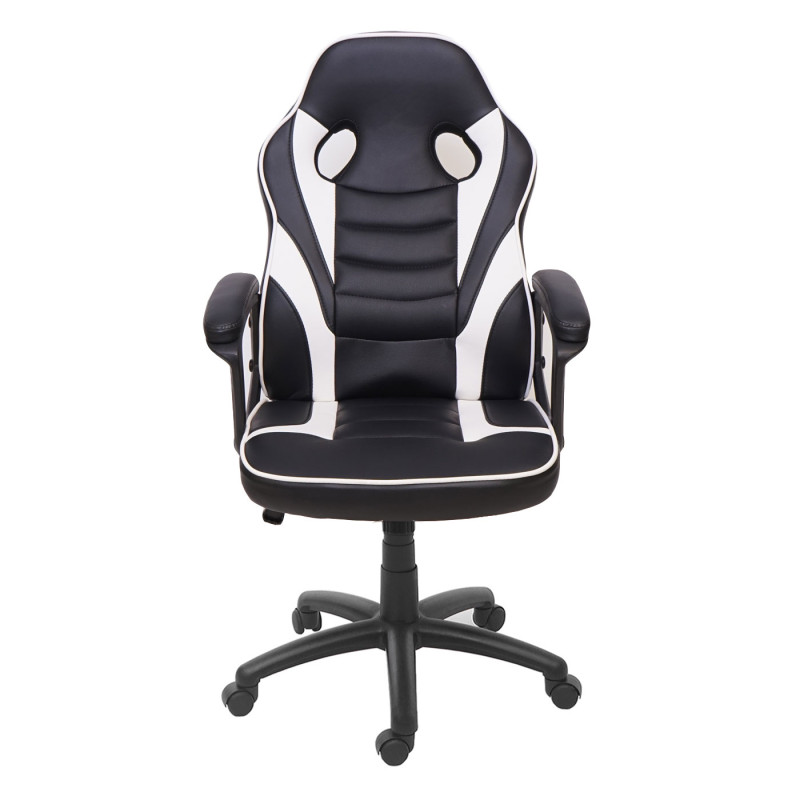 Chaise de bureau chaise pivotante, chaise racing et gaming, similicuir - noir-blanc