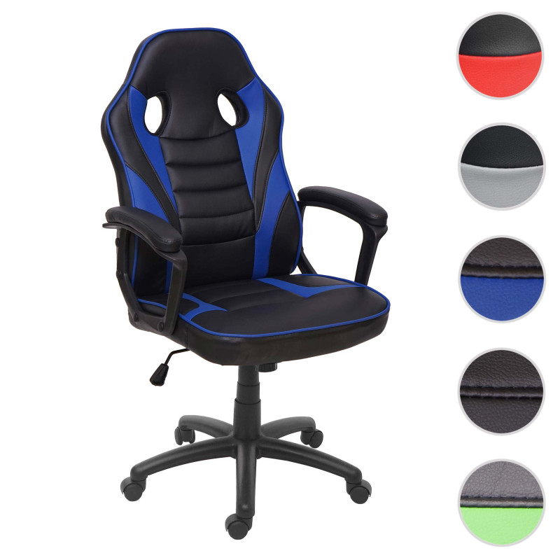 Chaise de bureau chaise pivotante, chaise racing et gaming, similicuir - noir-bleu