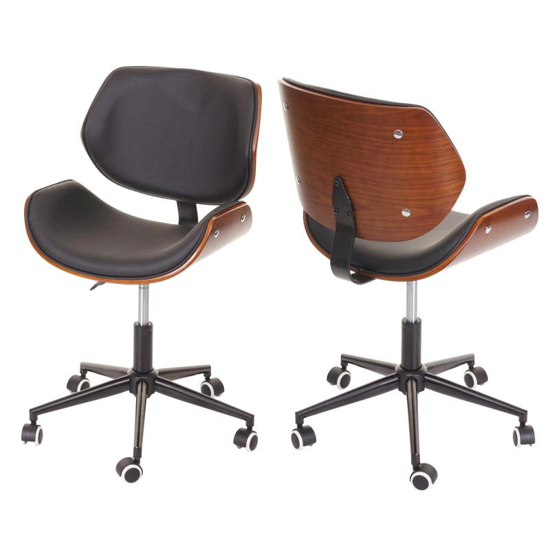 Chaise de bureau pivotante, bois courbé, aspect noyer, rétro, réglable en hauteur brun noir