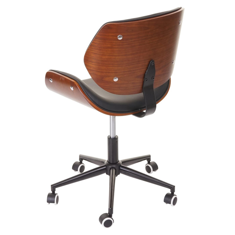 Chaise de bureau pivotante, bois courbé, aspect noyer, rétro, réglable en hauteur brun noir